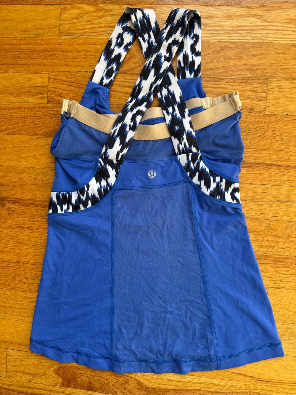 Lululemon royal blue tank with leopard print X back size M